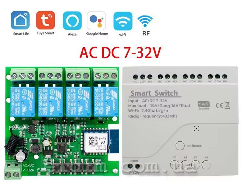 4 канальне розумне WiFi реле Tuya Smart switch  16A(всього) бездротовий перемикач з сухими контактами 4ch-wifi-relay-5v фото