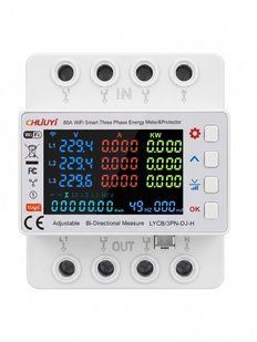 Умное трехфазное реле напряжения и двунаправленный счетчик CHLIUYI LYCB/3PN-DJ-H (80A, Tuya WiFi, на DIN-рейку) LYCB-3PN-DJ-H фото